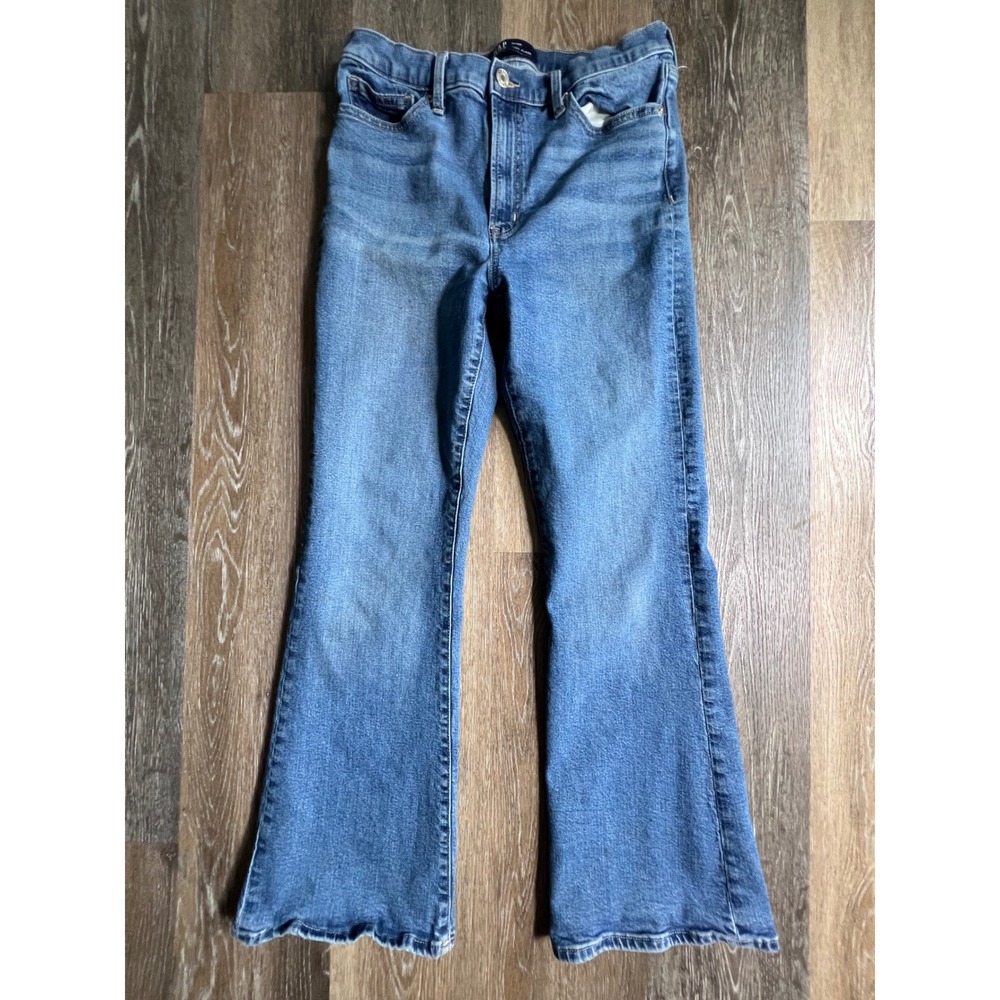 Gap 70s Flare Jeans Women 10/30R Medium Wash‎ High Rise Denim Raw Hem